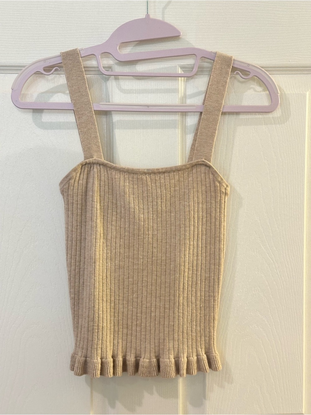 Ribbed Knit Tank Top in Beige